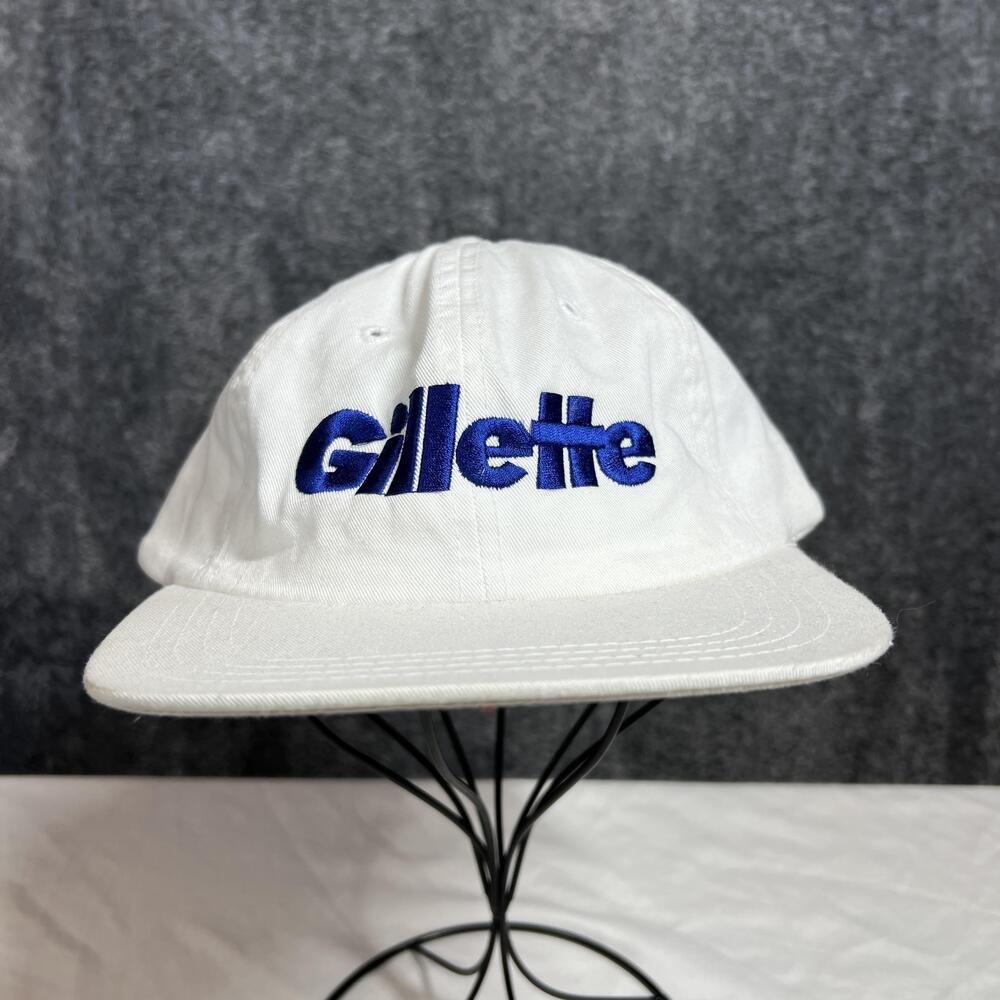 Gillette Vintage Hat Cap Strap Back One Size White Cotton Twill Adjustable Mens